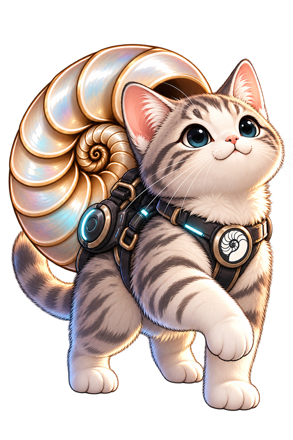NautiloCat mascot: a kitten wearing a nautilus shell harness